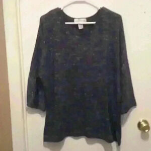 Cathy Daniels Shiny Blue & Silver Shimmering Mid Sleeve Top - Size XL